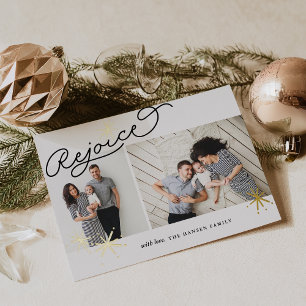 Tarjeta Festiva Con Relieve Metalizado Regocijo de Starred   Dos fotos