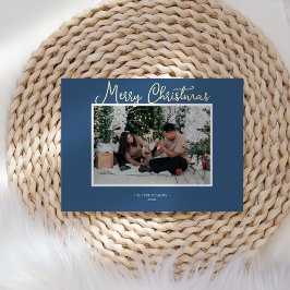 Tarjeta Festiva Con Relieve Metalizado RELIEVE METALIZADO Blue Holly Jolly Merry Christma