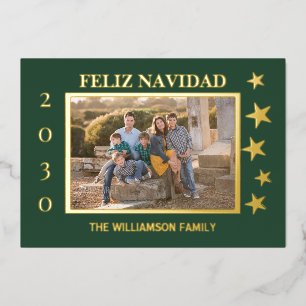 Tarjeta Festiva Con Relieve Metalizado Relieve metalizado dorado Feliz Navidad con foto d