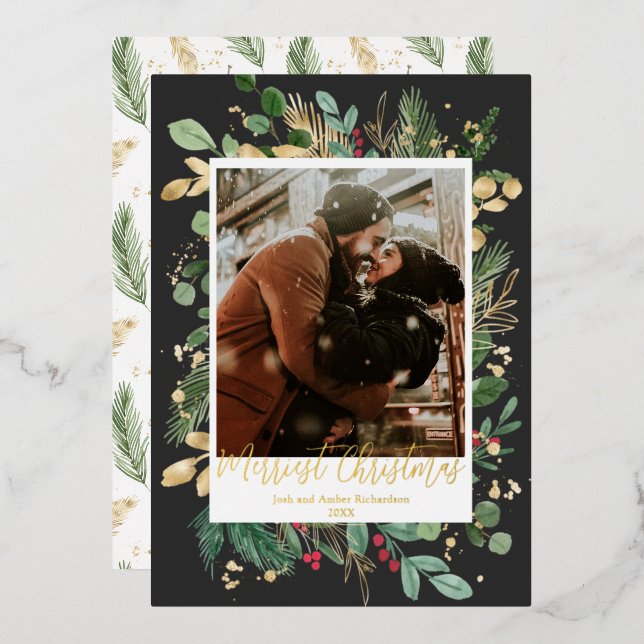 Tarjeta Festiva Con Relieve Metalizado Relieve metalizado dorado Merriest Navidades oro n (Anverso/Reverso)