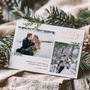 Tarjeta Festiva Con Relieve Metalizado Relieve metalizado Feliz Navidad Ramas verdes 2