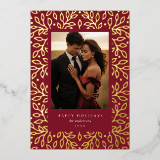 Tarjeta Festiva Con Relieve Metalizado Relieve metalizado floral Happy Holidays Photo Car