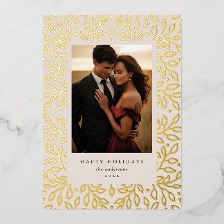 Tarjeta Festiva Con Relieve Metalizado Relieve metalizado floral Happy Holidays Photo Car