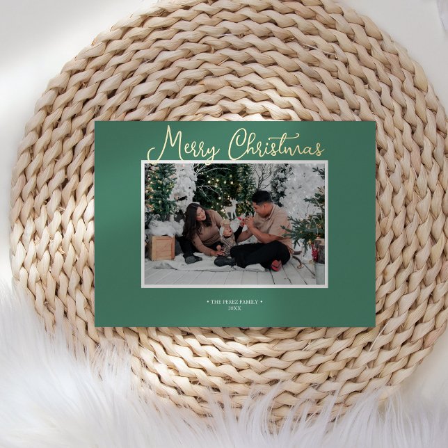 Tarjeta Festiva Con Relieve Metalizado RELIEVE METALIZADO Green Holly Jolly Merry Christm (Subido por el creador)