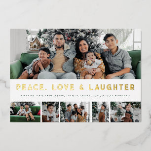 Tarjeta Festiva Con Relieve Metalizado Relieve metalizado Paz, amor y risas festividades 