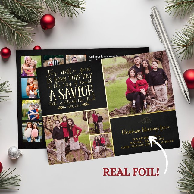 Tarjeta Festiva Con Relieve Metalizado RELIEVE METALIZADO REAL Christian Verse Navidades  (REAL Foil Christian Verse Christmas Photo Foil Holiday Card)