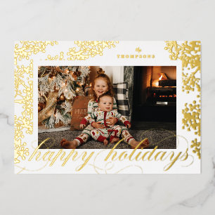 Tarjeta Festiva Con Relieve Metalizado Relieve metalizado Script Happy Holidays Foliage P