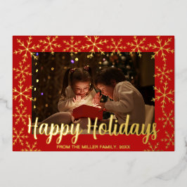 Tarjeta Festiva Con Relieve Metalizado Relieve metalizado Snowflakes Happy Holidays Photo