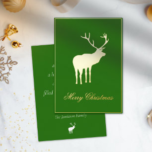Tarjeta Festiva Con Relieve Metalizado Renodeer Elegante Verde Oro