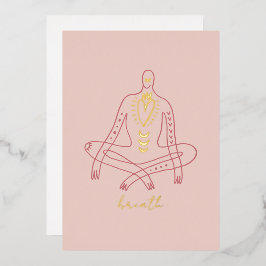 Tarjeta Festiva Con Relieve Metalizado Respiro de yoga mediático y relajación