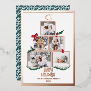 Tarjeta Festiva Con Relieve Metalizado Resumen 5 fotos Árbol de Navidad feliz vacaciones
