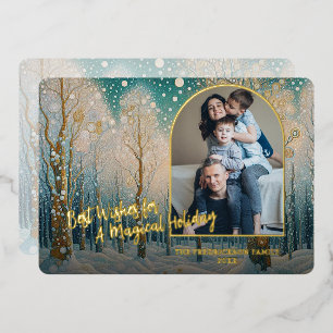 Tarjeta Festiva Con Relieve Metalizado Resumen artístico invierno maravilla arte oro