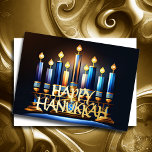 Tarjeta Festiva Con Relieve Metalizado Resumen Dibujar Menorah Feliz Hanukkah Oro Azul<br><div class="desc">Dibujo de Menorah Happy Hanukkah Gold Blue</div>