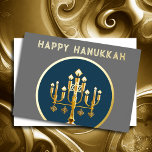 Tarjeta Festiva Con Relieve Metalizado Resumen minimalista Menorah Hanukkah<br><div class="desc">Minimalista Menorah Hanukkah Azul dorado</div>