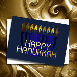Tarjeta Festiva Con Relieve Metalizado Resumen moderno Menorah Blue<br><div class="desc">Resumen moderno Menorah Blue</div>