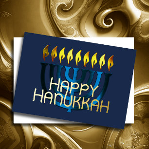 Tarjeta Festiva Con Relieve Metalizado Resumen moderno Menorah Blue
