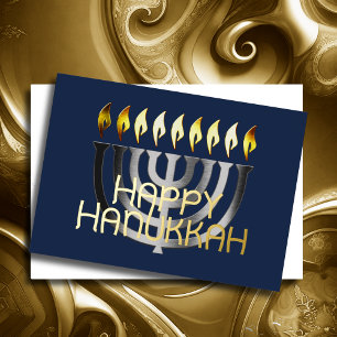 Tarjeta Festiva Con Relieve Metalizado Resumen moderno Menorah Gray