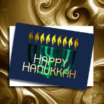 Tarjeta Festiva Con Relieve Metalizado Resumen moderno Menorah Green<br><div class="desc">Resumen moderno Menorah Green</div>