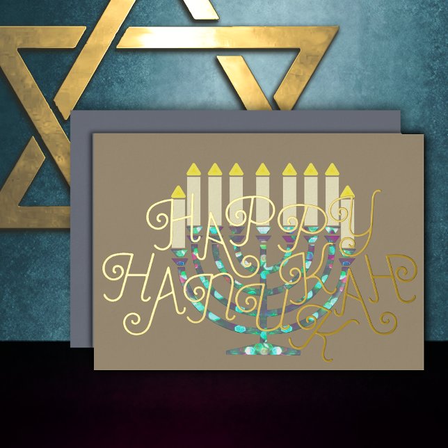 Tarjeta Festiva Con Relieve Metalizado Resumen moderno Menorah Pink Purple Blue (Subido por el creador)