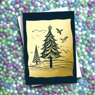 Tarjeta Festiva Con Relieve Metalizado Resumen Navidades Tema Árboles Relieve metalizado