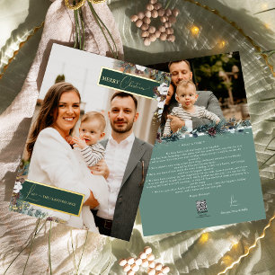 Tarjeta Festiva Con Relieve Metalizado Retrato de la familia de la Navidad Vintage de Eme
