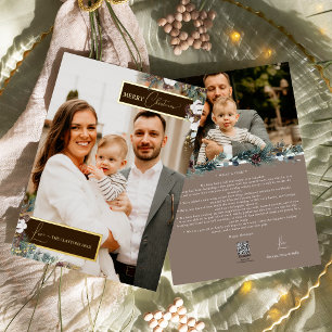 Tarjeta Festiva Con Relieve Metalizado Retrato de la familia navideña de vintage de la ve