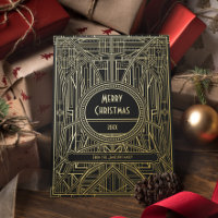 Retro Art Deco Feliz Navidad Negro y Oro