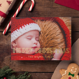 Tarjeta Festiva Con Relieve Metalizado Retro Art Deco Feliz Navidad Photo Gold