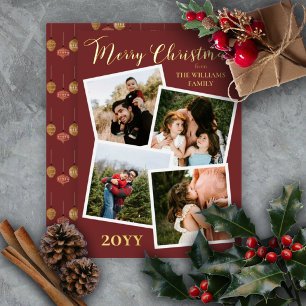 Tarjeta Festiva Con Relieve Metalizado Retro Baubles Feliz Navidad 4 Photo Dk Berry Foi