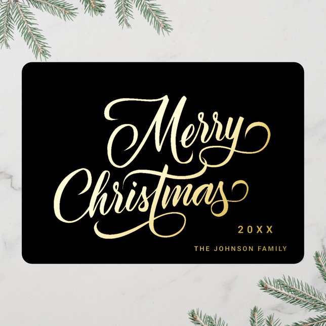 Tarjeta Festiva Con Relieve Metalizado Retro Classic Sparkle Merry Christmas Gold (Subido por el creador)