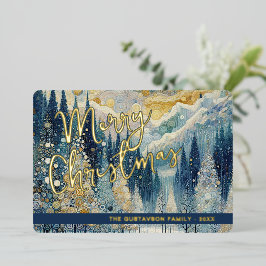 Tarjeta Festiva Con Relieve Metalizado Retro divertido abstracto invierno nieve maravilla