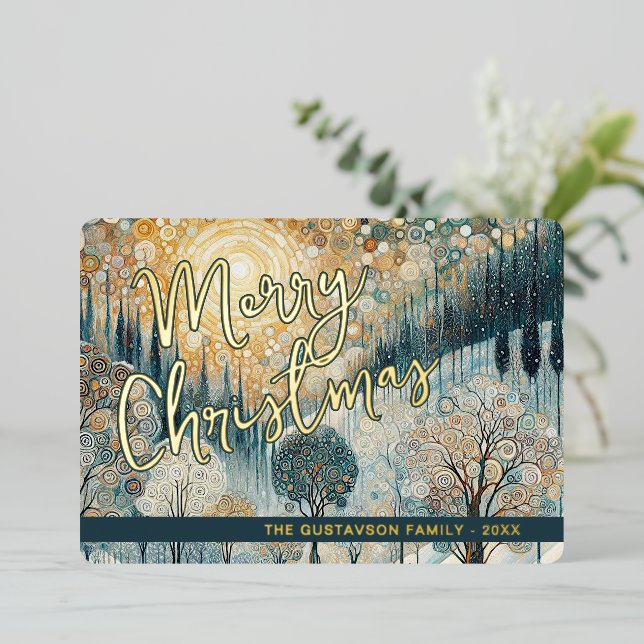 Tarjeta Festiva Con Relieve Metalizado Retro divertido abstracto invierno nieve maravilla (Anverso de pie)