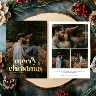 Tarjeta Festiva Con Relieve Metalizado Retro Merry Christmas Familia de fotos de moda