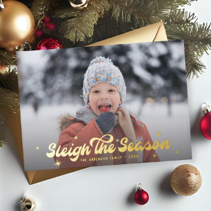 Tarjeta Festiva Con Relieve Metalizado Retro Moderno Sleigh Navidades De Fotografía De Te