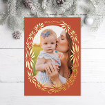Tarjeta Festiva Con Relieve Metalizado Retro Poinsettia Oval Frame Photo Red<br><div class="desc">Marco ilustrado original hecho de puninsettias en Relieve metalizado real; elegir entre oro,  plata o oro rosa; el color de fondo también es editable</div>