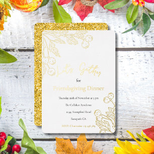 Tarjeta Festiva Con Relieve Metalizado Reunamos Cena de Friendsgiving Bayas Doradas