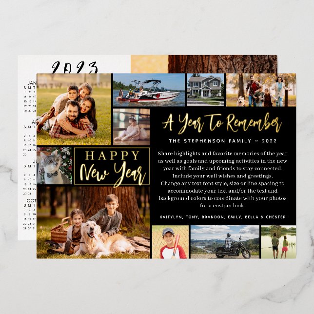 Tarjeta Festiva Con Relieve Metalizado Revisión del año 2022 11 Foto Calendario 2023 (Anverso/Reverso)