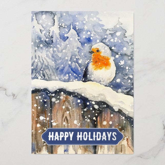 Tarjeta Festiva Con Relieve Metalizado Robin navidades (Anverso)