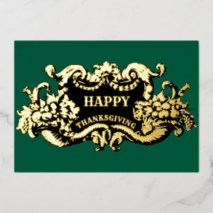 Tarjeta Festiva Con Relieve Metalizado Rococo Cornucopia Fruit Cartouche