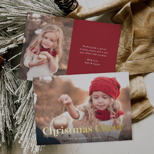 Tarjeta Festiva Con Relieve Metalizado Roja   Navidades animan dos fotos de oro