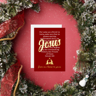 Tarjeta Festiva Con Relieve Metalizado Rojo de baya PARA NOSOTROS JESÚS Navidad cristiana