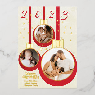 Tarjeta Festiva Con Relieve Metalizado Rojo festivo nuestro primer Collage de fotos de Na