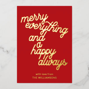 Tarjeta Festiva Con Relieve Metalizado Rojo Festivo Script Todo Merry Navidad Oro