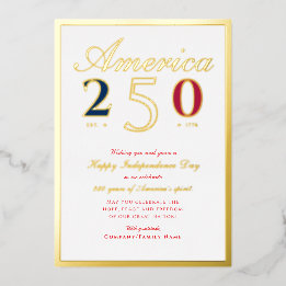 Tarjeta Festiva Con Relieve Metalizado Rojo Patriótico Semicuincentenario de América 250