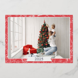 Tarjeta Festiva Con Relieve Metalizado Rojo y Relieve metalizado plateado