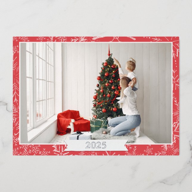 Tarjeta Festiva Con Relieve Metalizado Rojo y Relieve metalizado plateado (Anverso)