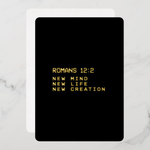 Tarjeta Festiva Con Relieve Metalizado Romanos 12:2 Nueva Mente Vida Creación Minimalista
