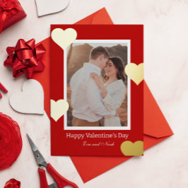 Tarjeta Festiva Con Relieve Metalizado Romantic Red Gold Heart Photo Valentine