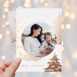 Tarjeta Festiva Con Relieve Metalizado Rosa de oro Árbol de Navidad Dos festividades foto