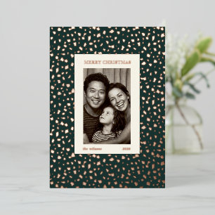 Tarjeta Festiva Con Relieve Metalizado Rosa de Oro Confeti Navidad Oscuro Verde Moderno 